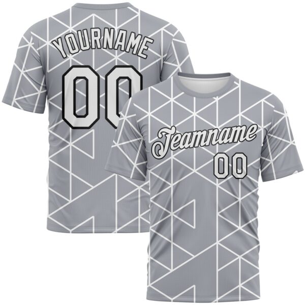 Custom Gray White-Black 3D Pattern Geometric Triangle Grid Minimalist Sytle Performance T-Shirt