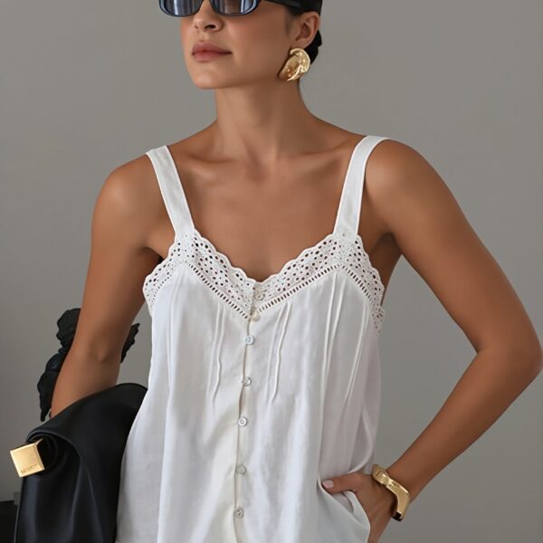 Cotton V Neck Lace Trim Relaxed Cami Top