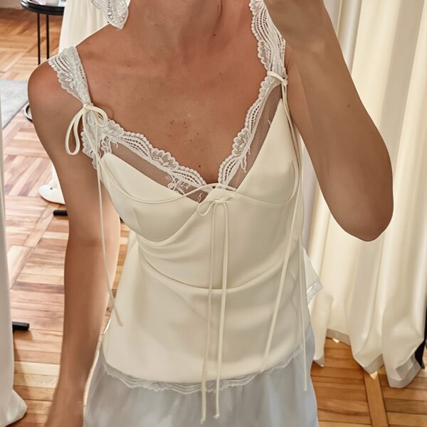 Chic V Neck Lace Up Cinched Cami Top