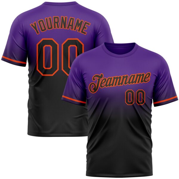 Custom Purple Black-Orange Fade Fashion Performance T-Shirt
