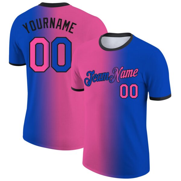 Custom Thunder Blue Pink-Black Gradient Fashion Performance T-Shirt