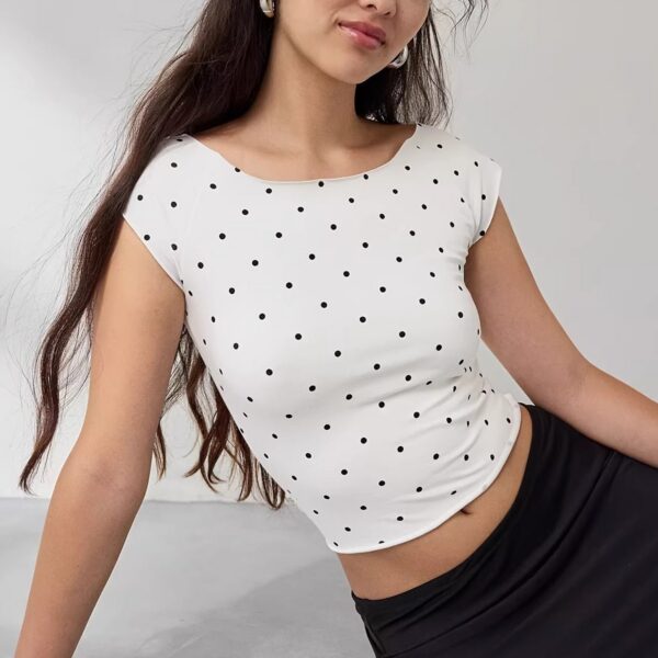 Cropped Fitted Retro Polka Dot T?shirt