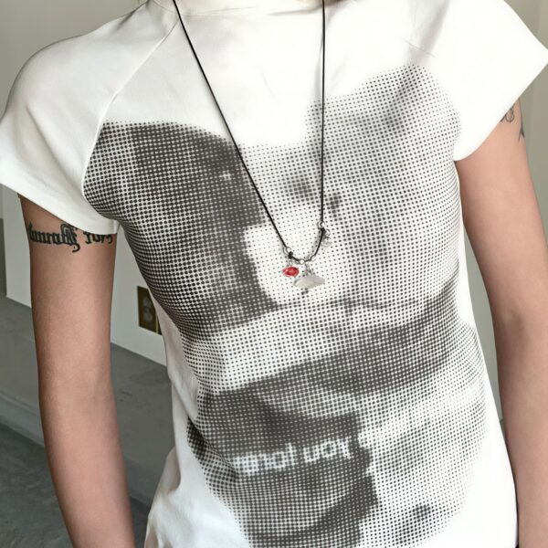 Bear Print Slim Cropped Cotton T-shirt